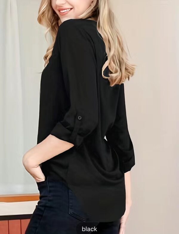 Solid Simple Blouse, Casual V Neck Long Sleeve Blouse, Women's Clothing